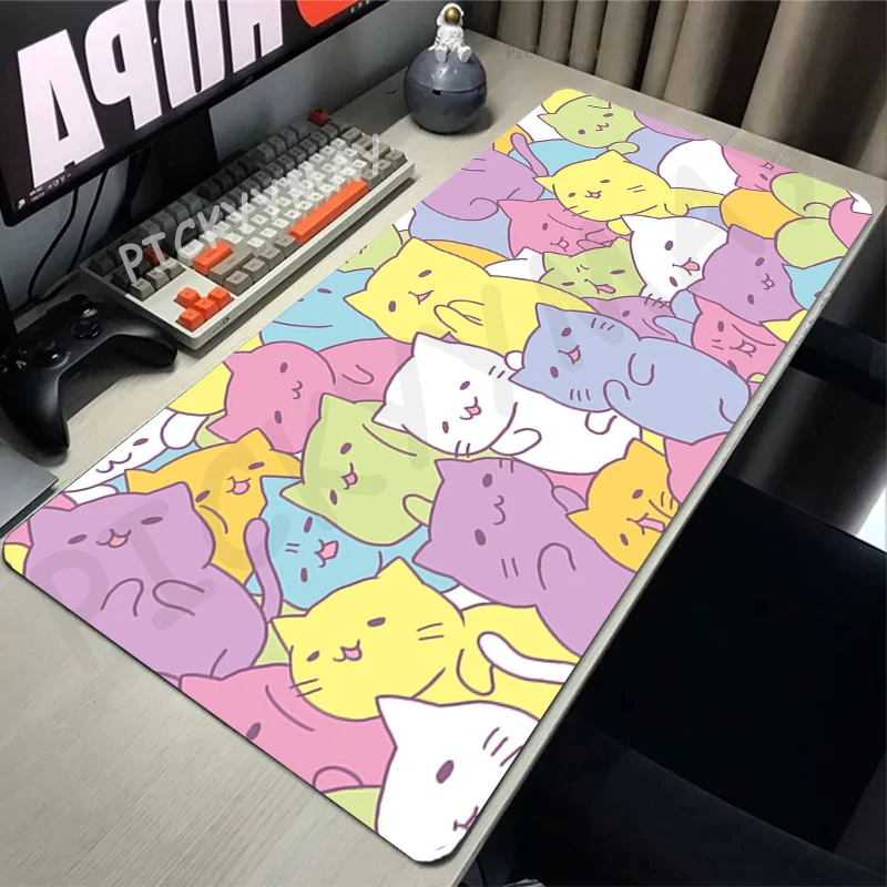 Mouse Pad Gaming Mousepad Computer Desk Mat Mouse Pad Cute Cat Large Gamer Mousepad Rubber Keyboard Mat Waterproof Mouse Mats 31.4x11.8in Rubber Desk Pad Design Desk Rug