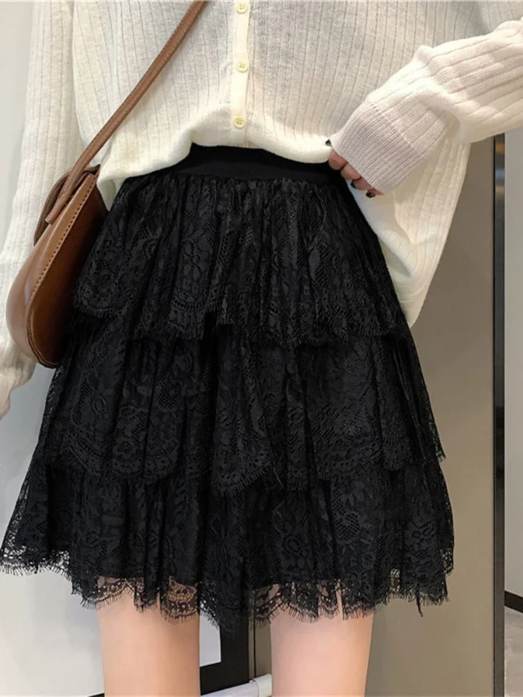 

Корейская элегантная плиссированная короткая юбка А-силуэта с высокой талией, новинка 2024, летние мини-юбки, женские повседневные кружевные короткие юбки в стиле преппи Y2k s