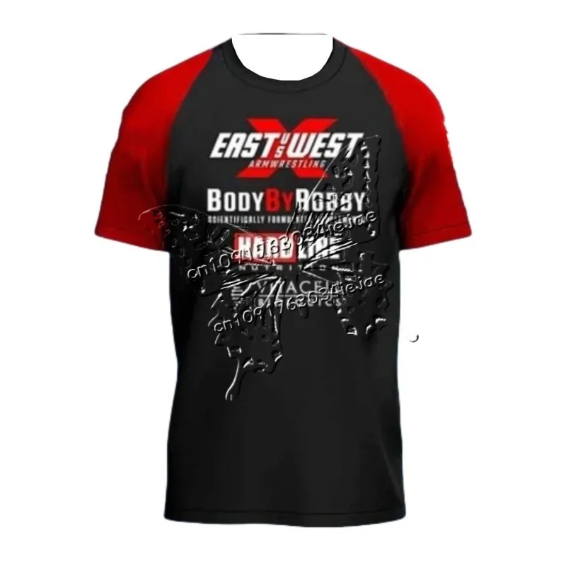MOTO East Vs West 15 Larratt Arm Wrestling Jersey 팀 손목 매니아 훈련 피트니스 게임 데이 유니폼 반소매 티셔츠