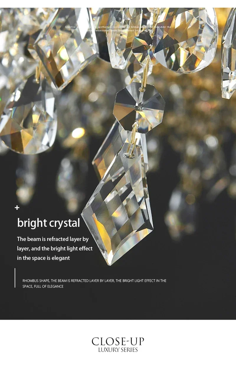 Description Picture 3 of itemNordic LED Crystal Chandeliers for Living Dining Room Kitchen Decor Hanging Pendant Light Home Indoor Table Decor Suspen Lamps