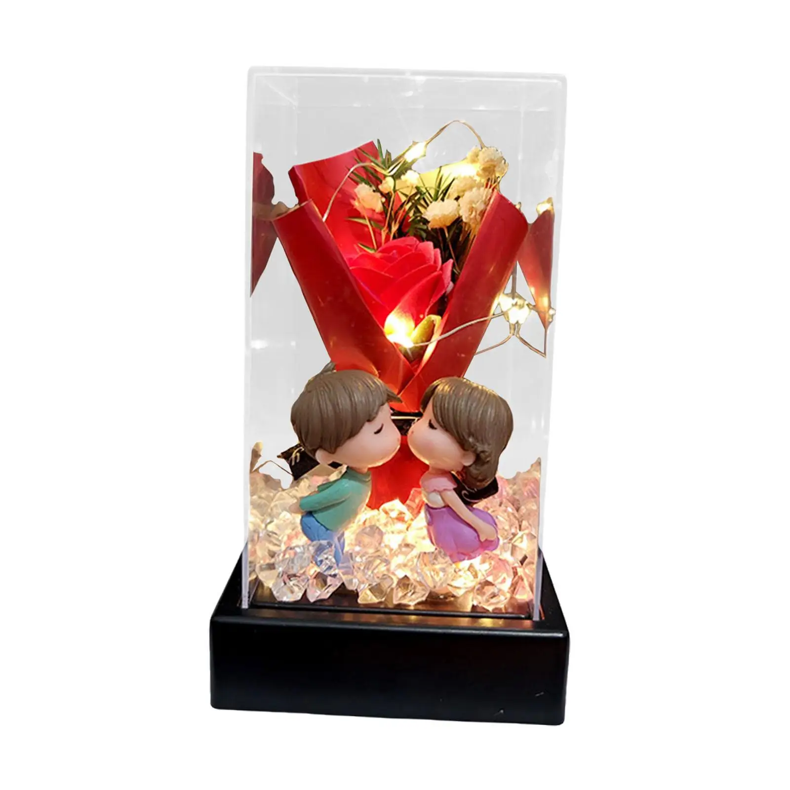 Romantic Artificial Flower Bouquet Acrylic Dome Preserved Rose Gift Box for Wedding Valentine’s Day Anniversary Decoration