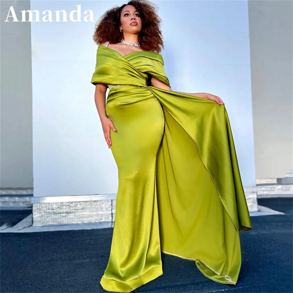 

Amanda Off Shoulder فساتين مناسبة رسمية Matcha Green Mermaid Prom Dress 2023 Side Train Sexy Silk Trumpet Vestidos De Noche