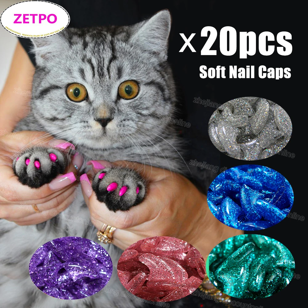 20pcs Silicone Soft Cat Nail Caps / Cat Paw Claw / Pet Nail Protector/Cat Nail Cover with free
