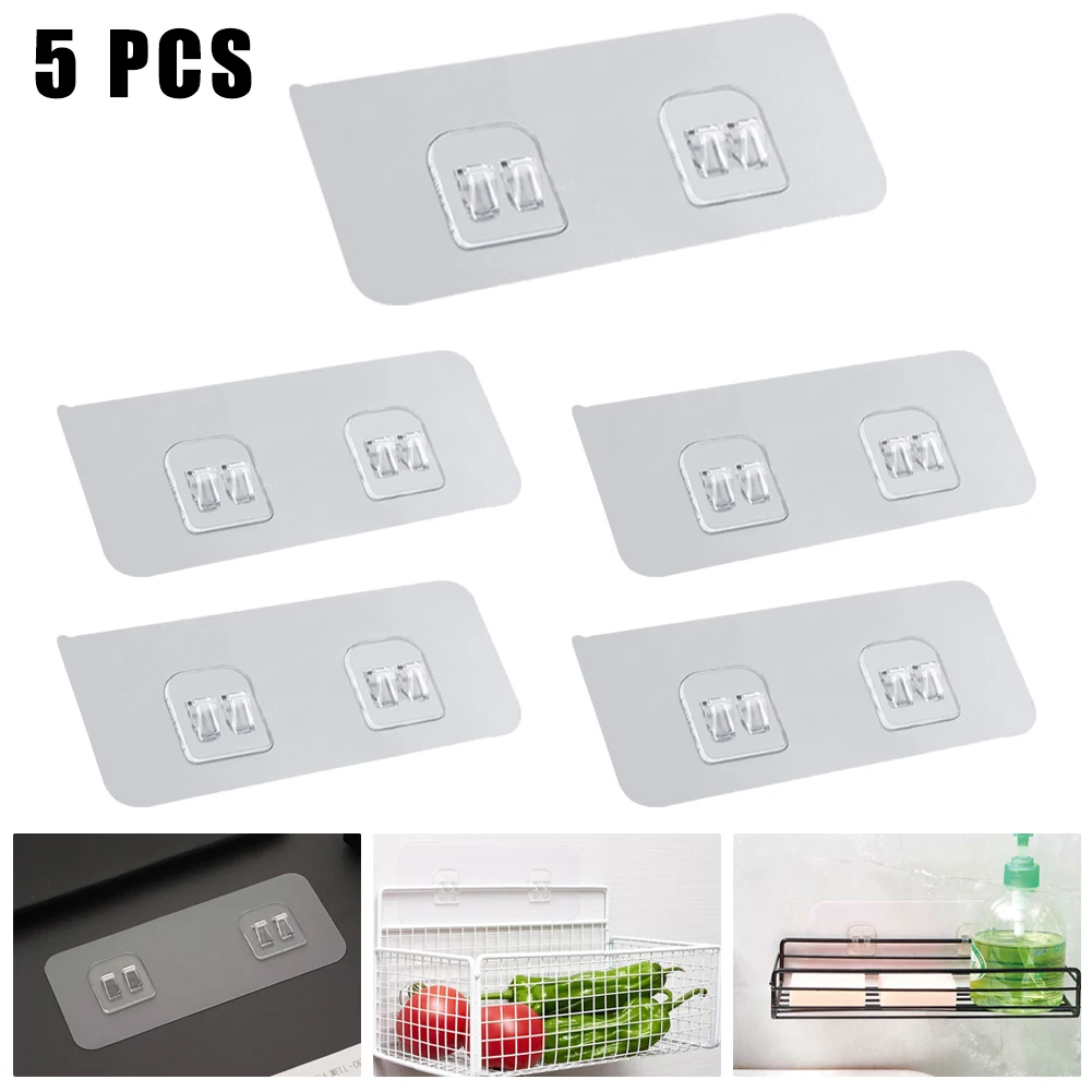 5pcs Transparent Wall Hook Shelf Sticker For Bathroom Wall Rack Transparent Adhesive Hook Kitchen Sticking Hanger No Glue Marks wall stickers,self adhesive hook
