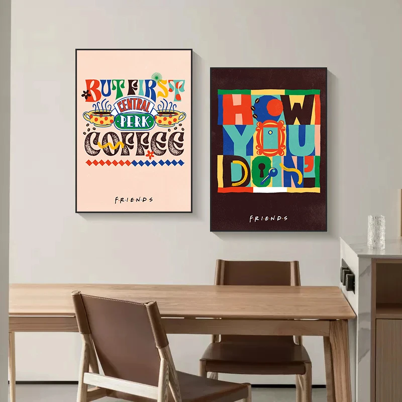 Vintage Friends TV Show Wall Art - Central Perk Cafe Couch Canvas Poster Print, Unframed