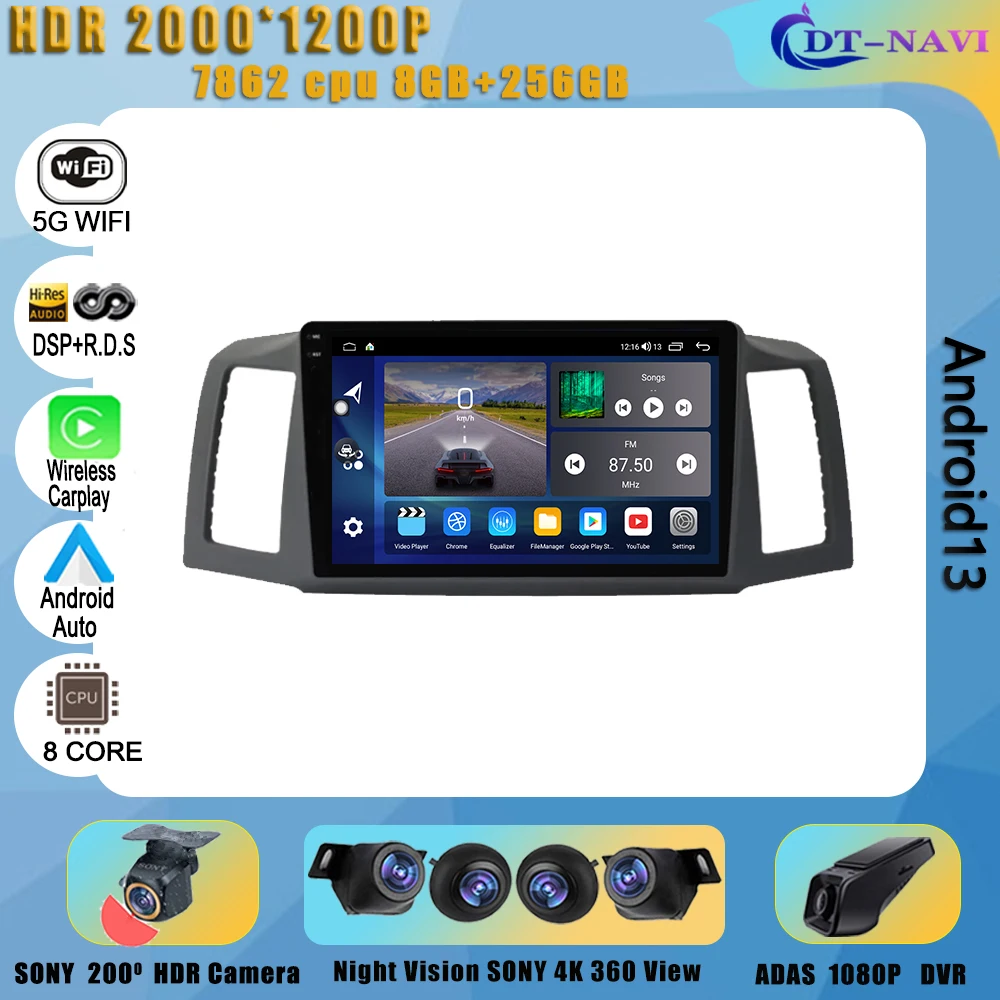 

carplay car Radio Android 13 For Jeep Grand Cherokee 2004 2005 2006 2007 Android 13 Car Multimedia player Auto dvd stereo GPS
