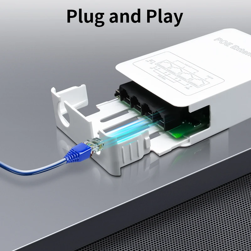 HORACO 4 Port POE Extender 100M Outdoor Rainproof Network POE Repeater IP30 VLAN 44-57V 30W for POE Camera Wireless AP 4