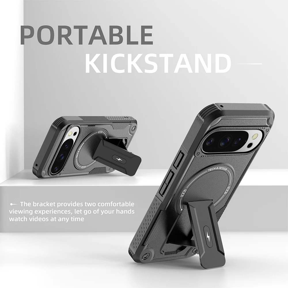 Armor Hybrid Shockproof Phone Case with Foldable Stand and MagSafe Compatibility