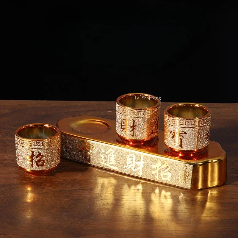 Sand Gold Ceramic Holy Water Cup Household Offerings To The Goddess of Wealth Avalokitesvara Water Cup Buddha Table Decoration holy water cup