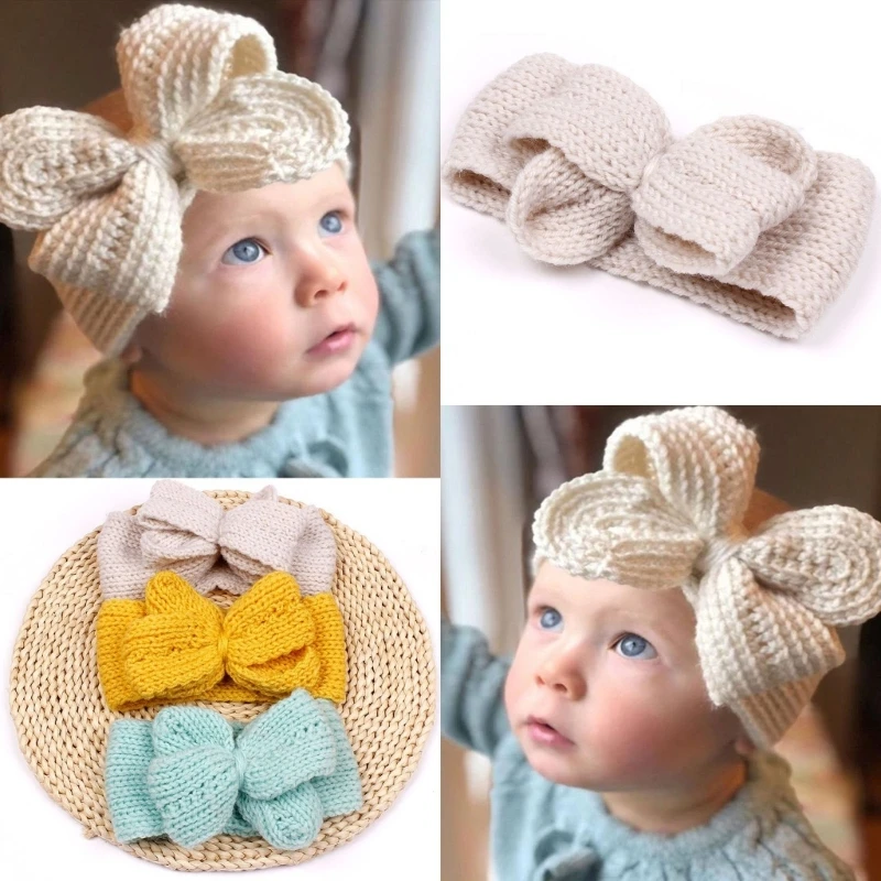 

Newborn Baby Girls Headband with Bows Kids Knit Crochet Headwear Handmade Hair Accessories for Girls Infants Toddlers H055