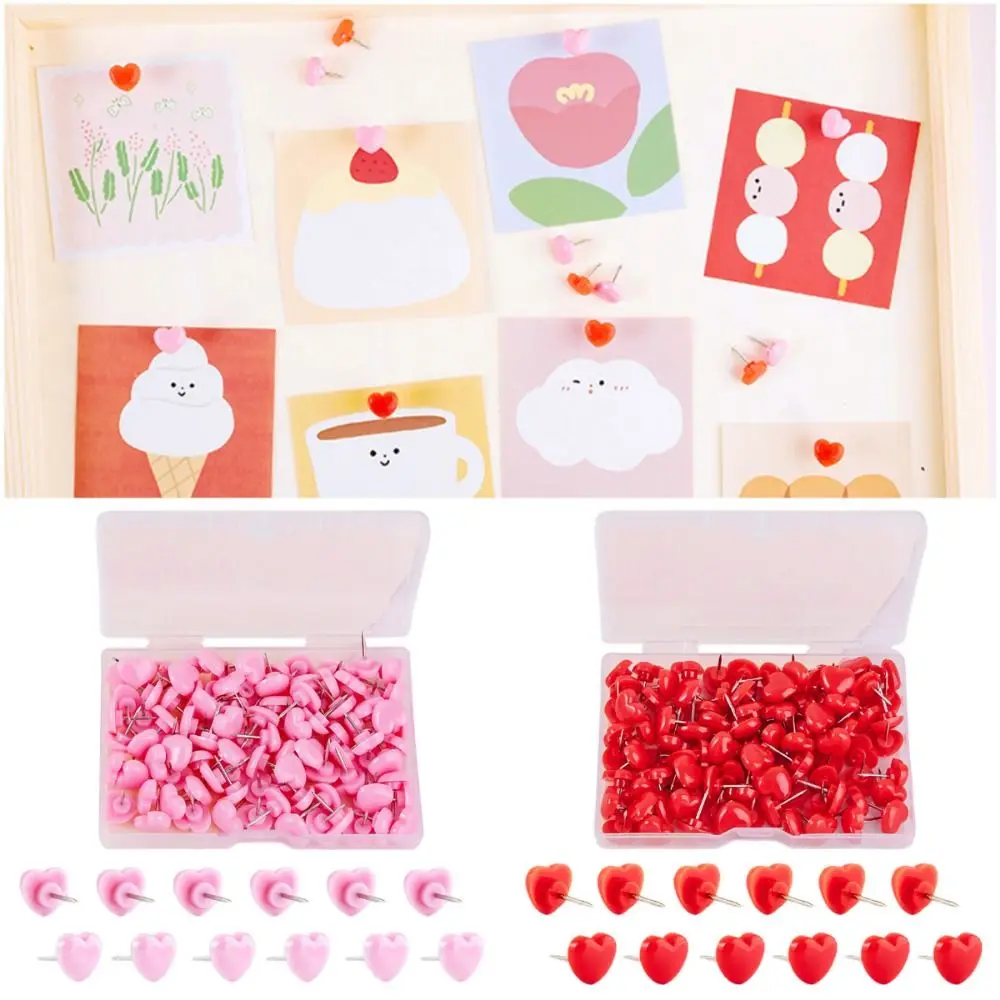 100PCS Reusable Pink Red Thumbtack Love Heart Fixed Push Pin Photo Pins Thumb Tacks Home Decoration