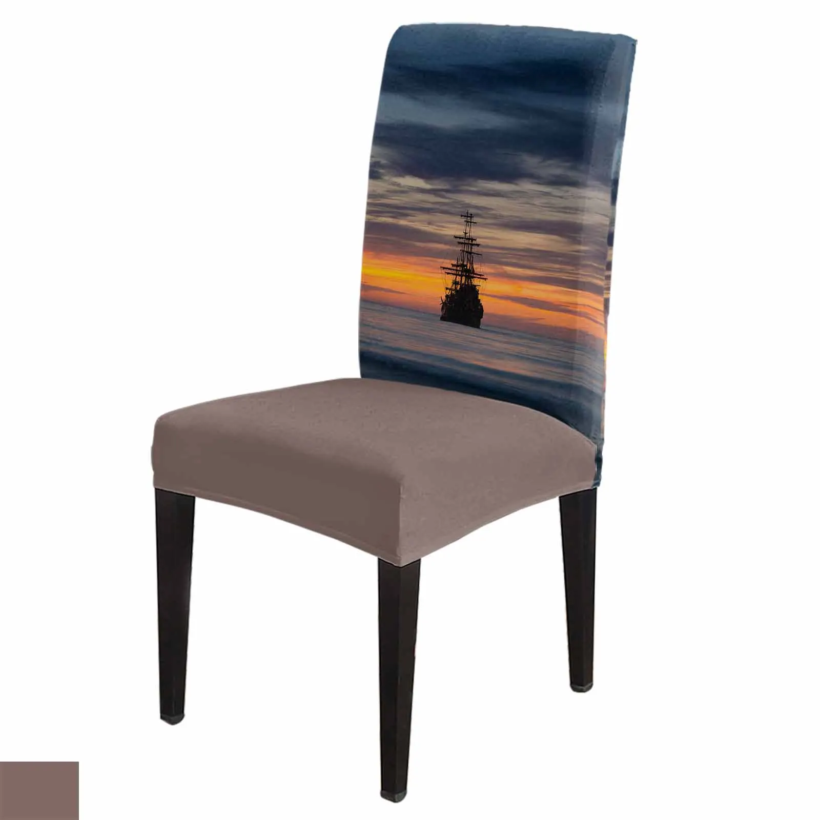 

Sunset Sea Black Ship Chair Cover Stretch Elastic Dining Room Chair Slipcover Spandex Case for Office Chair