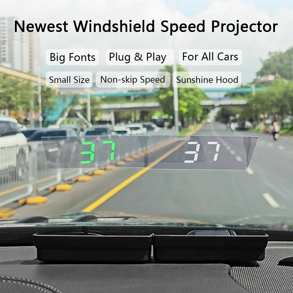 디지털 자동차 GPS 속도계 KMH LCD 앞유리 프로젝터 대형 글꼴 속도 게이지 흰색/녹색 조명 자동차 전자 액세서리