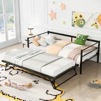 Children Beds Twin Size Metal Daybed with Adjustable Trundle,Silver Bunk Beds for Kids for Girls From 6 To 12  Years Princesses 1