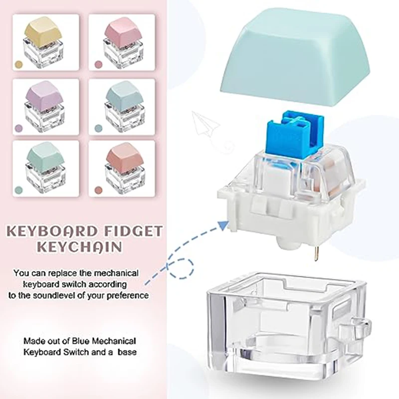 Decompression Fidget Toys Anti Stress Toys Keyboard Clicker Toy Keyboard Cube Toy Button Stress Relief Keycap Toys Keychain Kids Adult