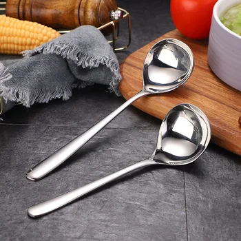 Cucchiaio ispessente in acciaio inossidabile Manico lungo creativo Durevole Hotel Cucchiaio per pentola calda Mestolo per zuppa Cucchiaio per zuppa coreano Strumento per la cucina di casa 1