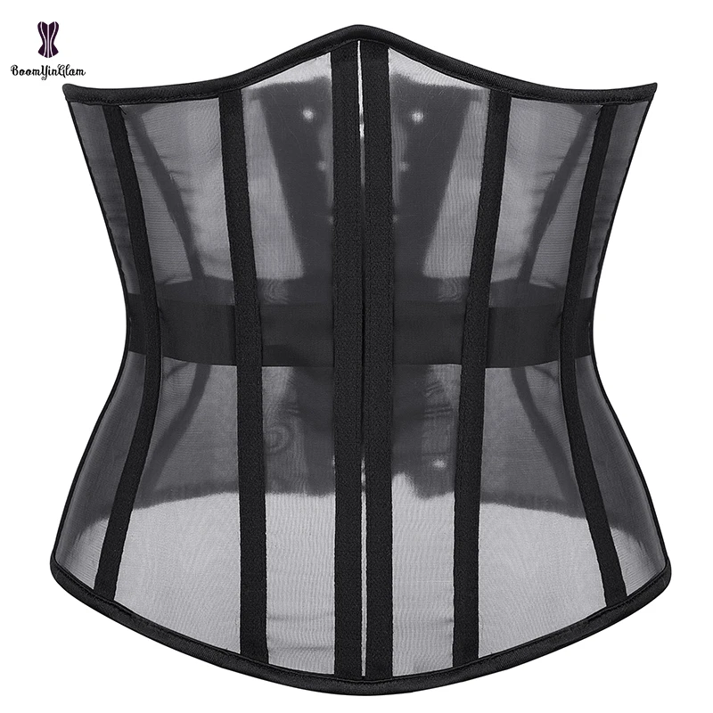 Size S-xxxl See-Through Mesh Corselet Chest Binder Bustier Tummy Control Cincher 14 Glue Boned Underbust Corset Top For Women