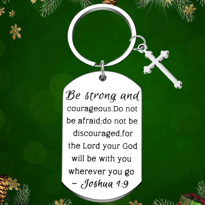 

Christian Gifts Inspirational Bible Verse Keychain Pendant Be Strong and Courageous Key Chain Religious gift