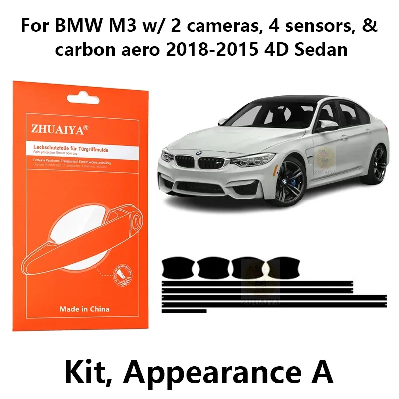 

Door Edge Guards Door Handle Cup Paint Protection Film TPU PPF For BMW M3 w/ 2 cameras,4 sensors,&carbon aero 2018-2015 4D Sedan