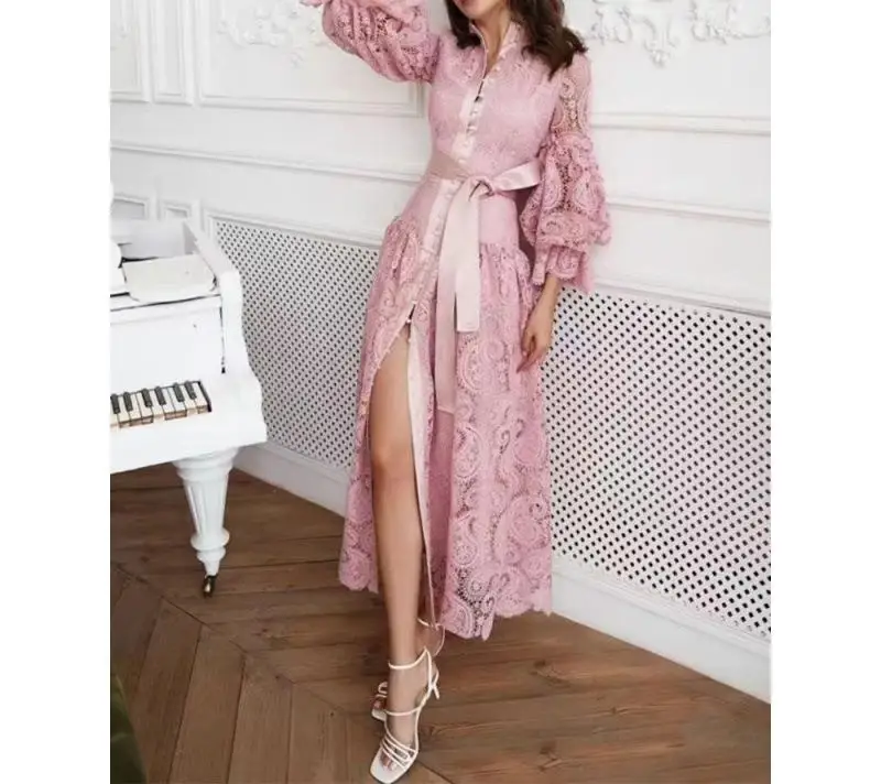 

Весна 2024, новое французское женское платье с длинным рукавом, кружевное длинное платье в тяжелой промышленности, Гуанчжоу, тринадцать линий