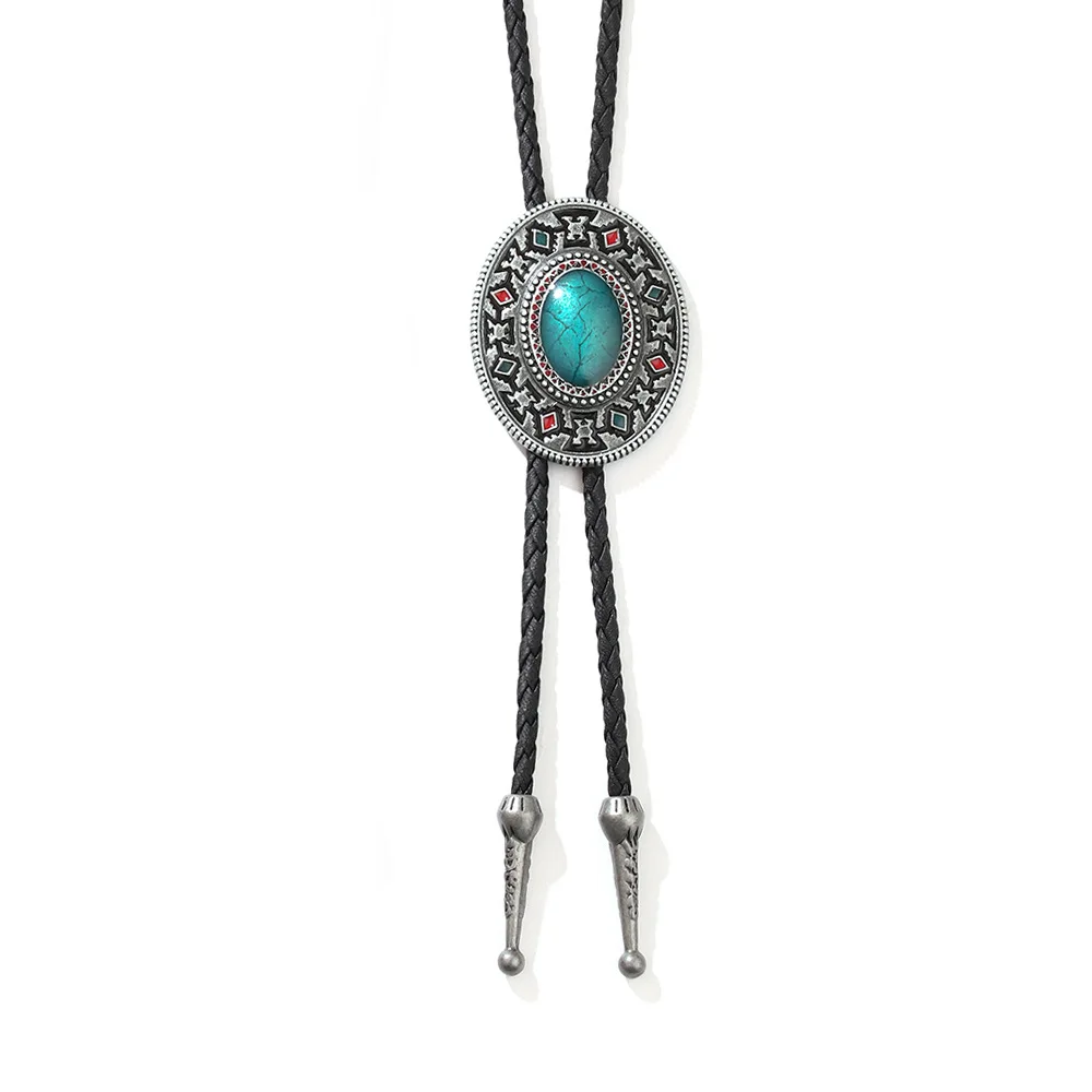 Bolo Tie Adjustable Vintage Sweater Chain Leather High-end Metal Petal Oil Painting Personalized Pendants Necklace Jewelry 5