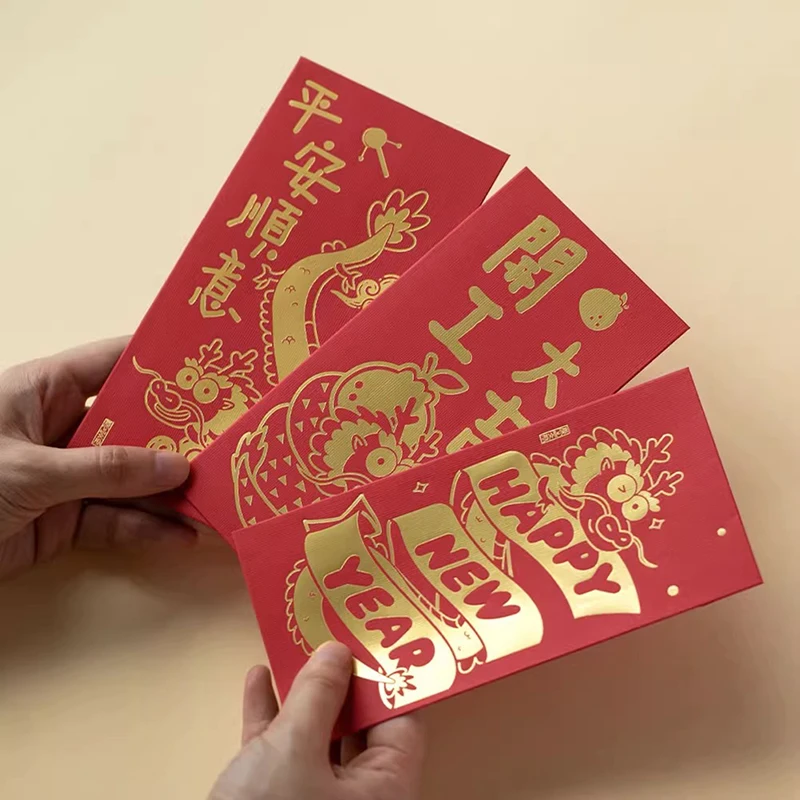 

6Pcs Cartoon Dragon Year Hongbao Red Envelopes For 2024 New Year Spring Festival Red Packet Lucky Money Packets Gift Bag