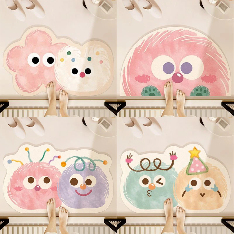 귀여운 만화 초흡수성 규조토 목욕 매트, 부드러운 미끄럼 방지 규조토 목욕 러그, 고무 패딩, 빠른 건조 카펫  Best5