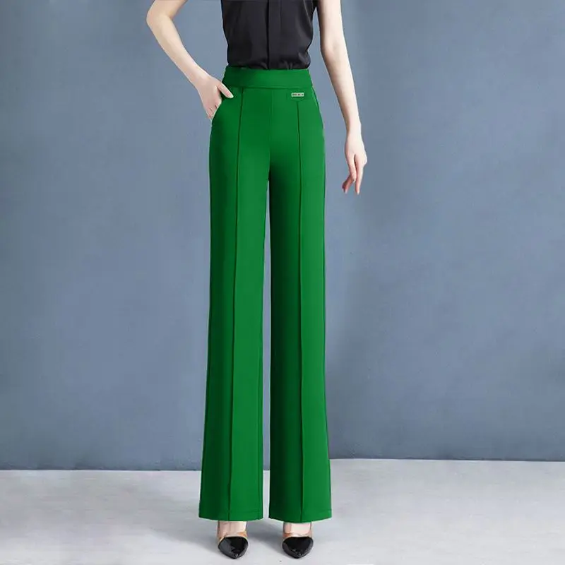 Women's Elastic Waist Solid Pocket Female Clothing Pants Spring and Autumn New High Waist Slim Flare Pants Fashion Casual Pants
