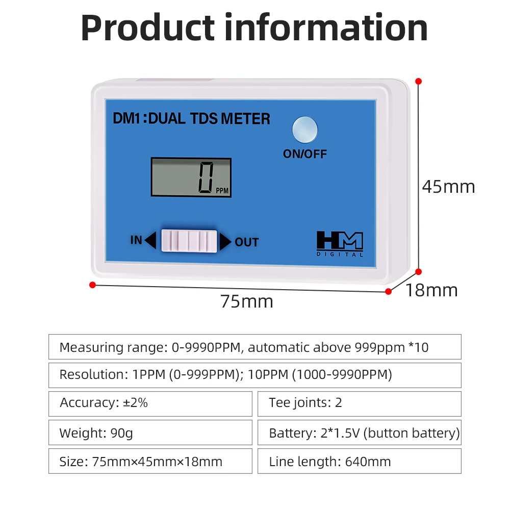 DM1/DM2 ¶ TDS/EC  ˻,  TDS/ec HD LCD ÷,  κ ļ   PH 