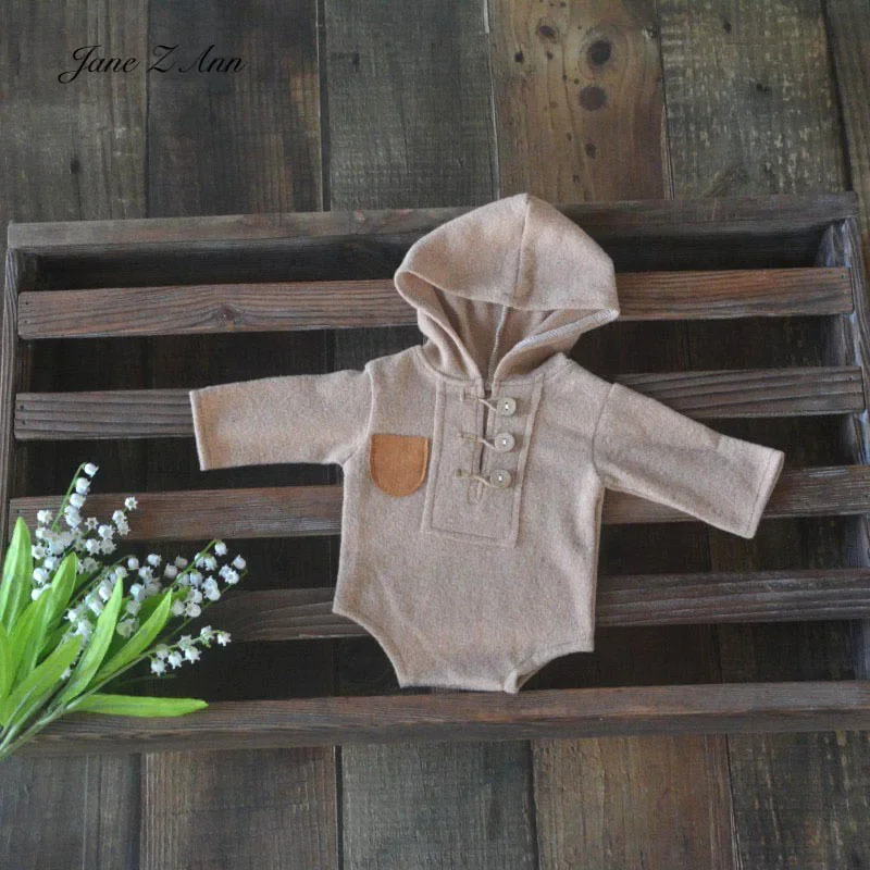 Newborn photography clothing Knitted hooded jumpsuit Climbing suit Baby photo twins outfits