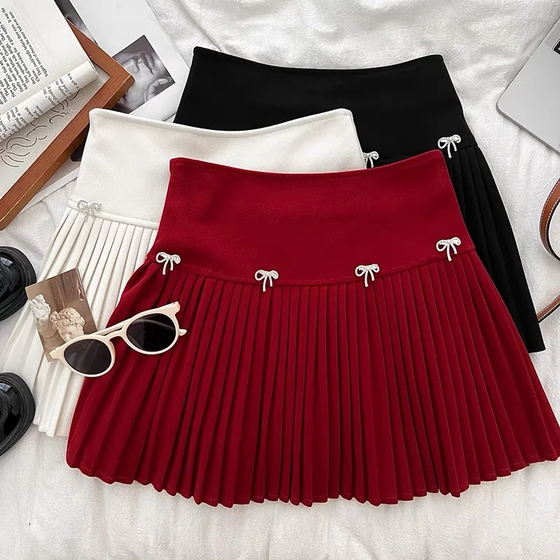 

Woolen Skirts for Women Korean Fashion Pure Color High Waist Pleated A Line Mini Skirts Preppy Lady Clothing Y2k Streetwear T833