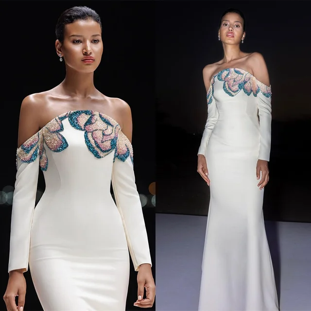 Customized Mermaid Formal Jersey Evening Dress Temperament Strapless Long Sleeves Homecoming Dresses Fashion Party Gowns 1