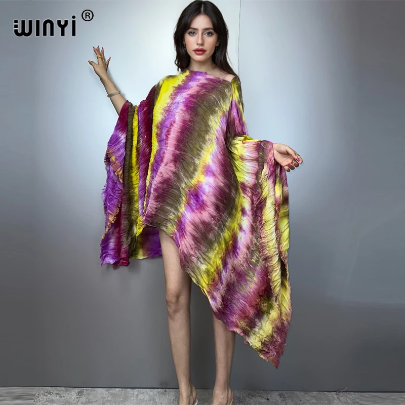 WINYI 타이 염색 드레스 비치웨어 섹시한 드레스 우아한 해변 커버 kaftan 드레스 여성 abaya 두바이 럭셔리 이슬람 여성