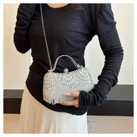 Women Hand Bag Rhinestone dinner bag, tassel hand-held banquet bag, fashionable socialite evening gown, single shoulder slanted - Image 6