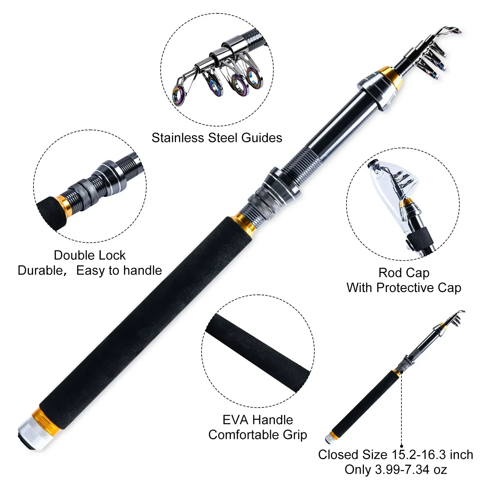 Description Picture 5 of itemGoture Sea Fishing Rod Full Combo 1.8-2.7m Telescopic Fishing Pole Spinning Reel Baits Lines Set Tackle with Travel Fishing Bag