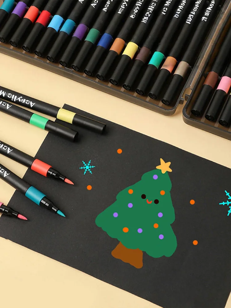 12/24/36/48/60/80 Farben Acryl-Marker-Set mit weicher Pinselspitze, wasserfest, ungiftig, ideal zum Zeichnen, Scrapbooking – Detail 7