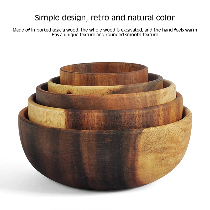 

1Pc Wooden Bowl Japanese Style Wood Rice Soup Bowl Salad Bowl Food Containerbowl For Kids Tableware Wooden Utensils Home
