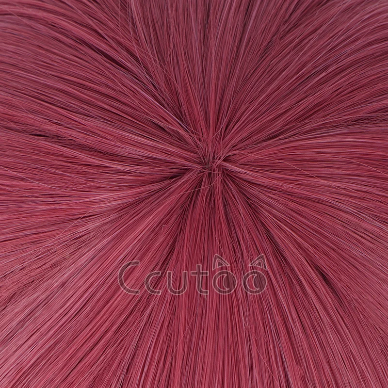 ccutoo 아마노 미우 가발 합성 헤어 블렌드 S 코스프레 가발 브레이드 롱 더블 포니테일 로즈 레드