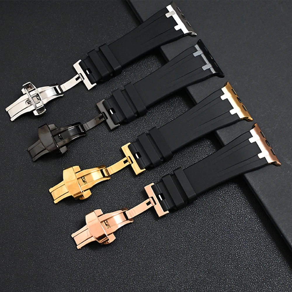 Band for Apple Watch Series 9 Ultra 2 49mm 45mm 42 44mm Butterfly Clasp Strap for iWatch 9 8 7 se 6 5 4 Silicone Sports Bracelet