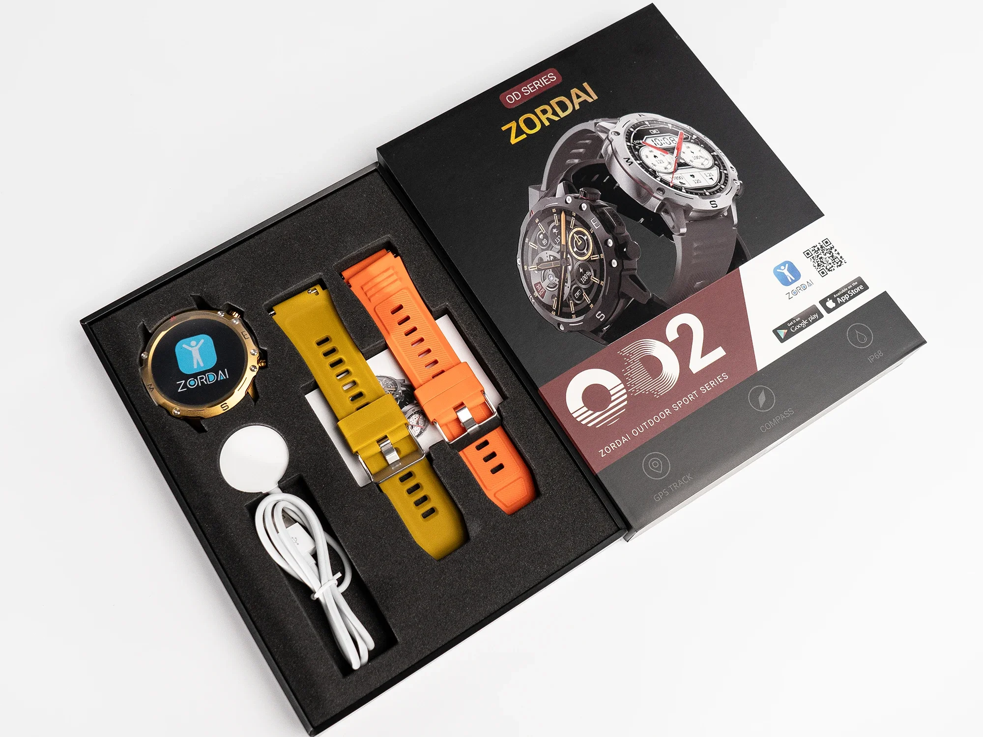 Zordai �߿� ��Ʈ�Ͻ� Ʈ��Ŀ ����Ʈ��ġ, OD2 ����Ʈ ��ġ, 1.5 ��ġ IP68 ��� BT ��ȭ ��ħ�� ECG, GPS ������, 380mAh