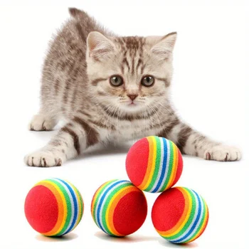 5/10Pcs EVA Rainbow Balls Cat Toy Ball Colorful Elastic Rainbow Balls Fun To Play with Chew Resistant Silent Ball Teasing