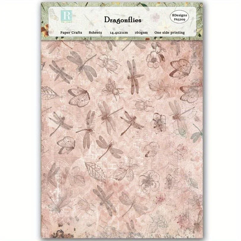 Dragonflies Scrapbook Paper Pad Assorted Pattern Decoupage Cardstock Vintage DIY Decorative Cardmaking Supplies 8pcs Junk