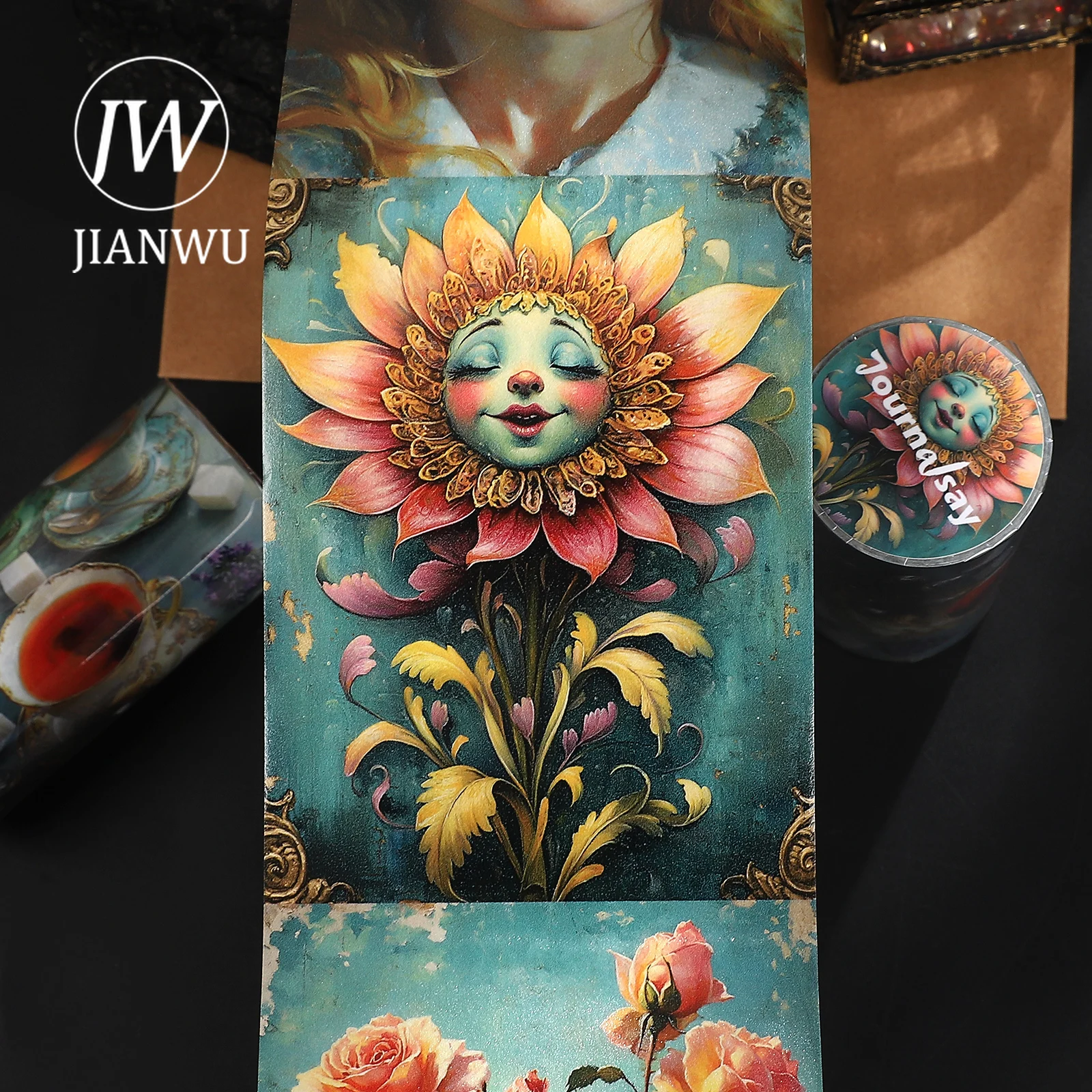 JIANWU 80mm * 204cm 빈티지 앨리스의 동화 모험 풍경 소재 콜라주 와시 테이프 크리 에이 티브 DIY 저널 문구