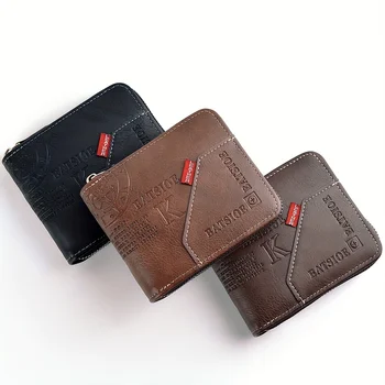 Men's Wallet Made of PU Wax Oil Skin Purse for Men Coin Purse Short Male Card Holder Wallets Zipper Around Money Coin Purse 4