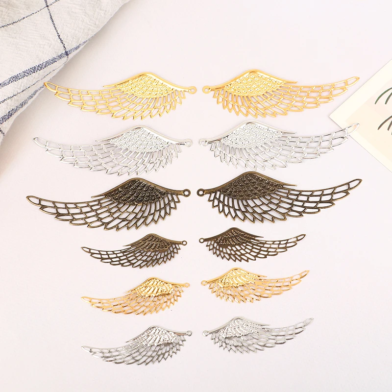 10 Stück filigrane Wraps Engels flügel Anhänger Metall Handwerk für DIY Kopf bedeckung Schmuck machen Accessoires Gold Farbe/Silber/Bronze – Detail 1