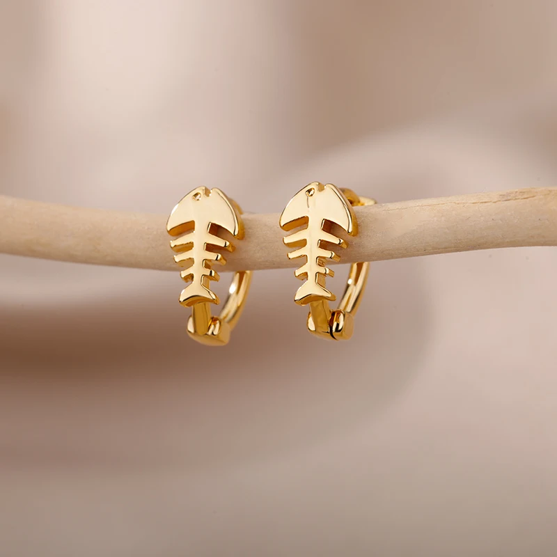 Geometric Fish Bones Stud Earrings for Women