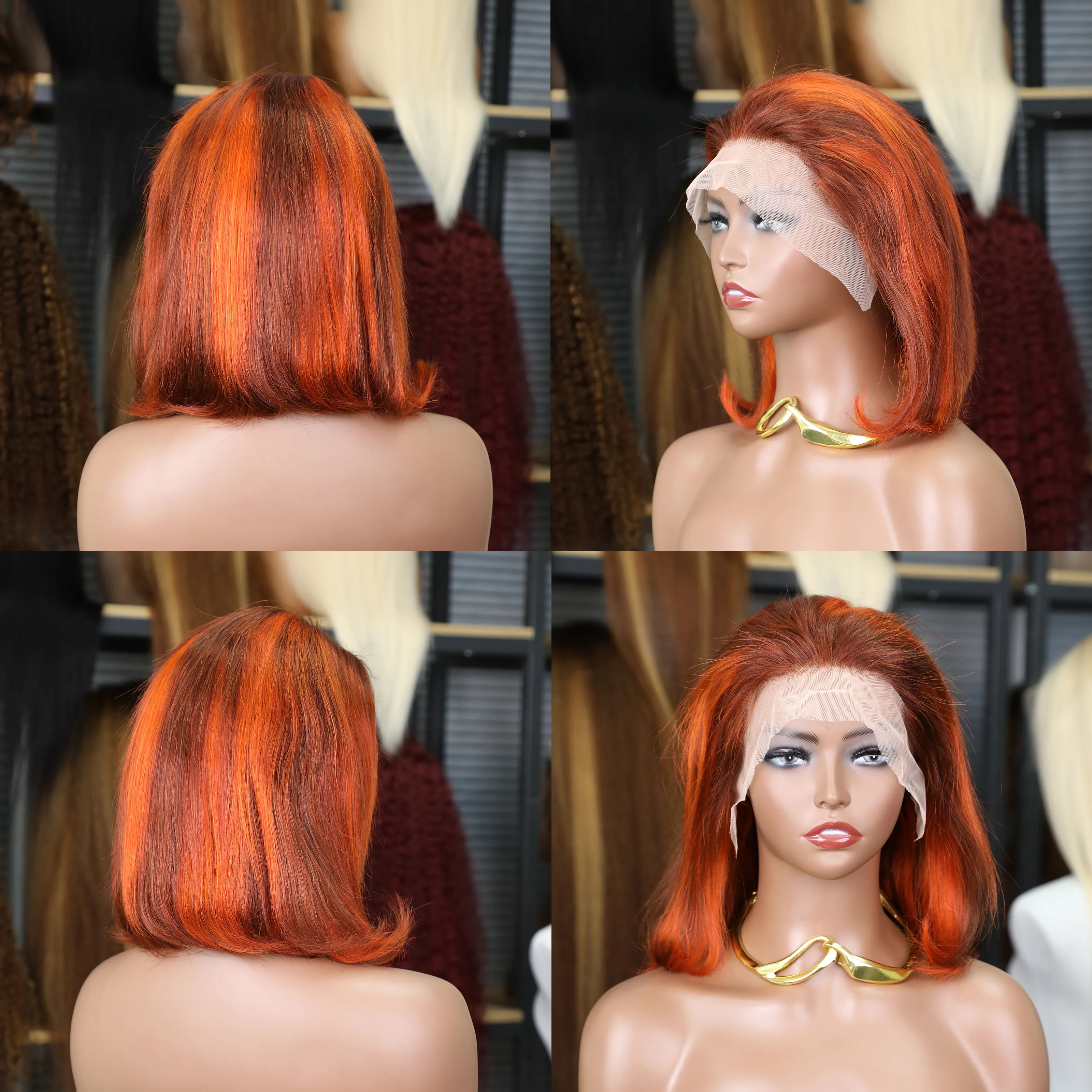 Wig worn by model