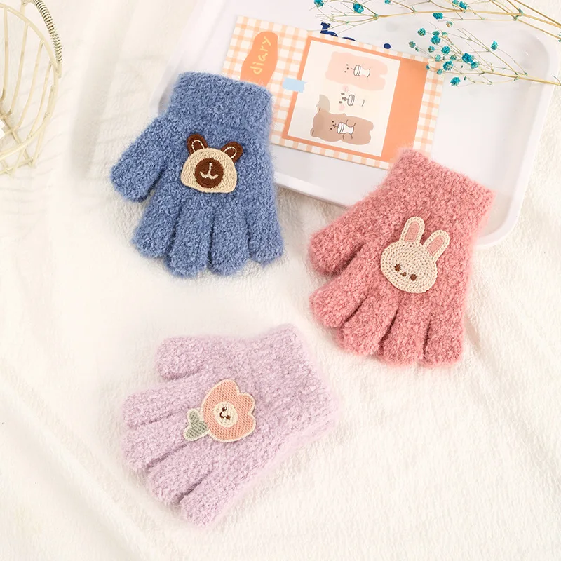 Winter Gloves Baby Mittens Thick Velvet Children Gloves Cold Resistant Warm Kids Split Finger Gloves Cute Cartoon Bear Glove Winter Baby Mittens 1-3year