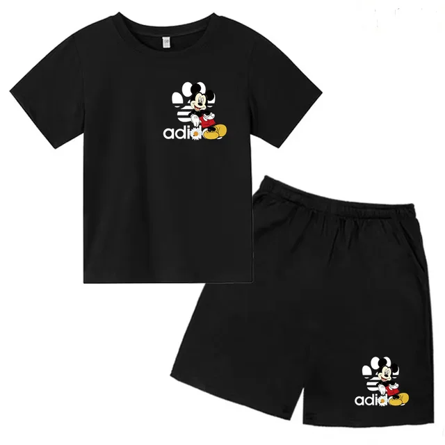 thumbnail image 1 of Conjunto de 2 piezas de camiseta y pantalones cortos de marca Disney de manga corta de verano para niños y niñas, conjuntos de moda para bebés de 2 a 12 años, 1 of 5