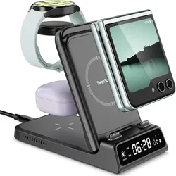 SwanScout 703F Universal Wireless Charging Station for Phones, Watches, and Earbuds (Black)
